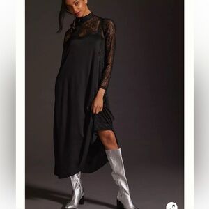 NWOT. retail $225 size M LET ME BE Black sheer lace maxi dress set.